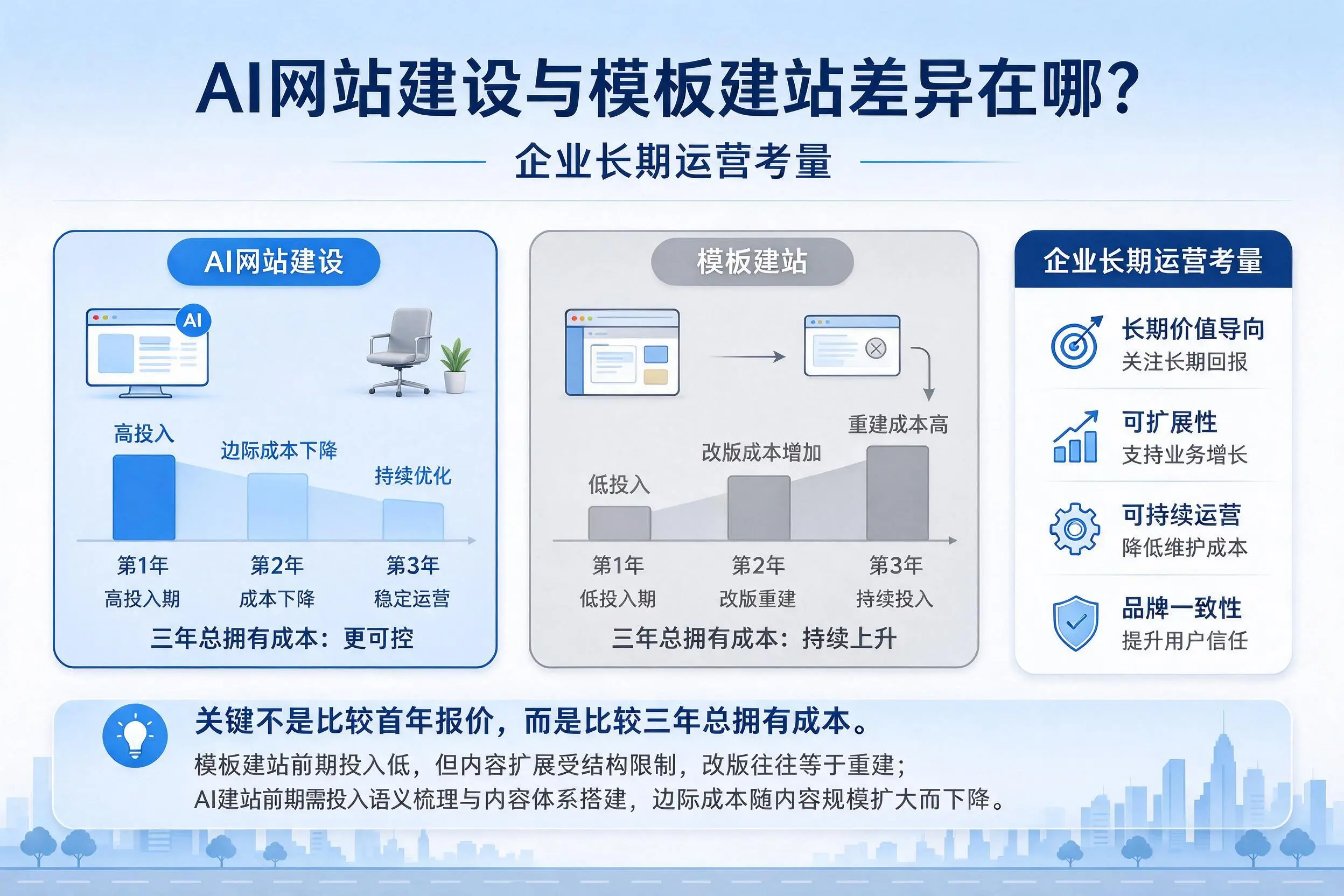 AI网站建设与模板建站差异在哪？山南企业长期运营考量